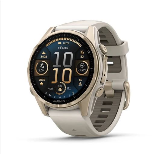 Fenix 8 43mm,AMOLED,Saph,SftGldSS/FogGryLeatherBnd,Excl,EMEA