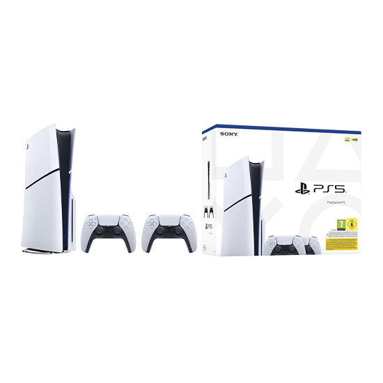 Sony PlayStation 5 Slim Disc Edition 1TB with 2 Dualsense Controller - White