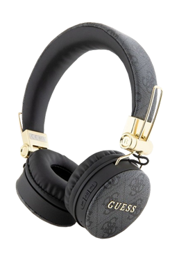 GUESS Wireless Bluetooth Headset 4G Metal Logo PU Leather Black, GUBH704GEMK