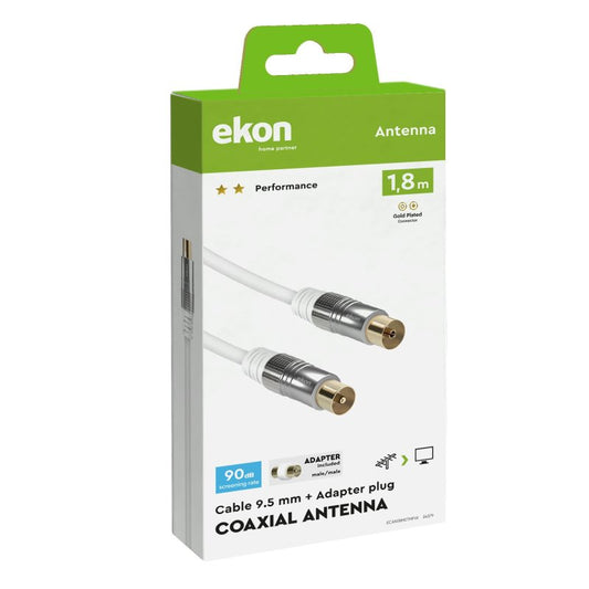Antenna cable 9,5 mm male to 9,5 mm female, white