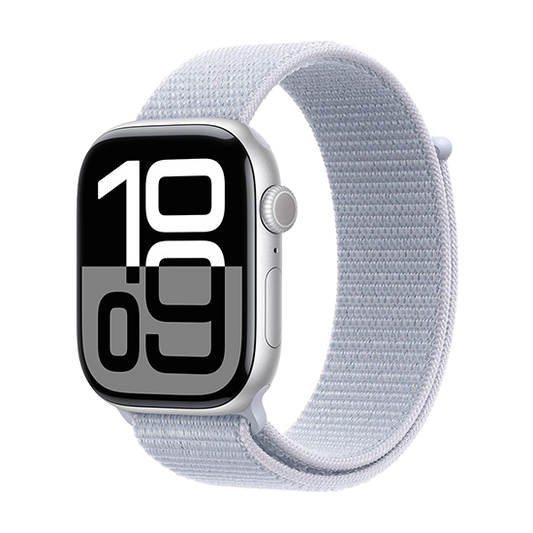 Watch Apple Watch Series 10 GPS + Cellular 42mm Silver Aluminum Case with Sport Loop - Blue Cloud