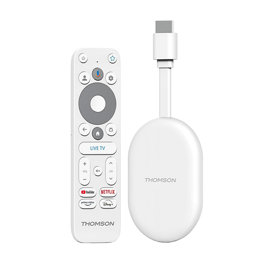 Thomson Streaming Dongle Google TV Go 150 Cast 4K - White