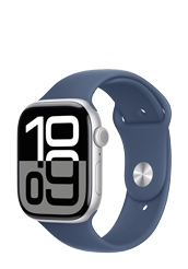 Apple Watch Series 10 GPS + Cellular Silver Aluminium, Denim Sport Band, M/L, MWY13QF/A, 46mm
