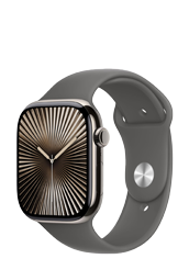Apple Watch Series 10 GPS + Cellular Natural Titanium, Stone Grey Sport Band, M/L, MWYA3QF/A, 46mm