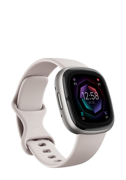 FitBit Sense 2 Lunar White / Platin, Intelligente Uhr mit Armband