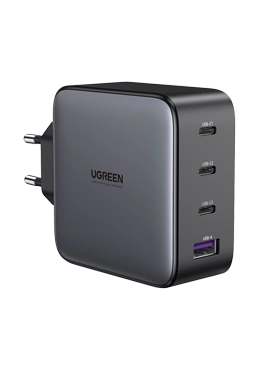UGREEN 100W GaN Tech Fast Wall Charger, 1x USB-A & 3x USB-C Black, 4-in-1